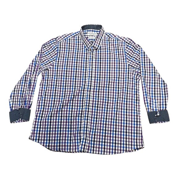 Nick Graham Mens Stretch Modern Fit Checkered Dress Shirt 2XL Cotton Flip Cuff - Picture 1 of 6
